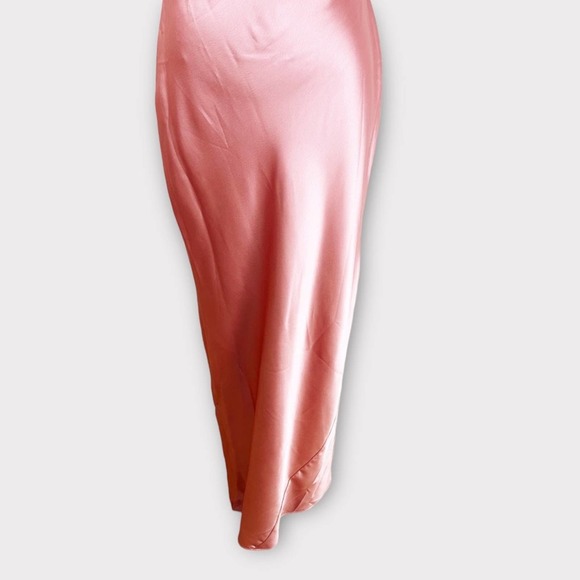 Social Bridesmaids Asymmetric One Shoulder Satin Column Dress Pink Desert Rose - Picture 5 of 10